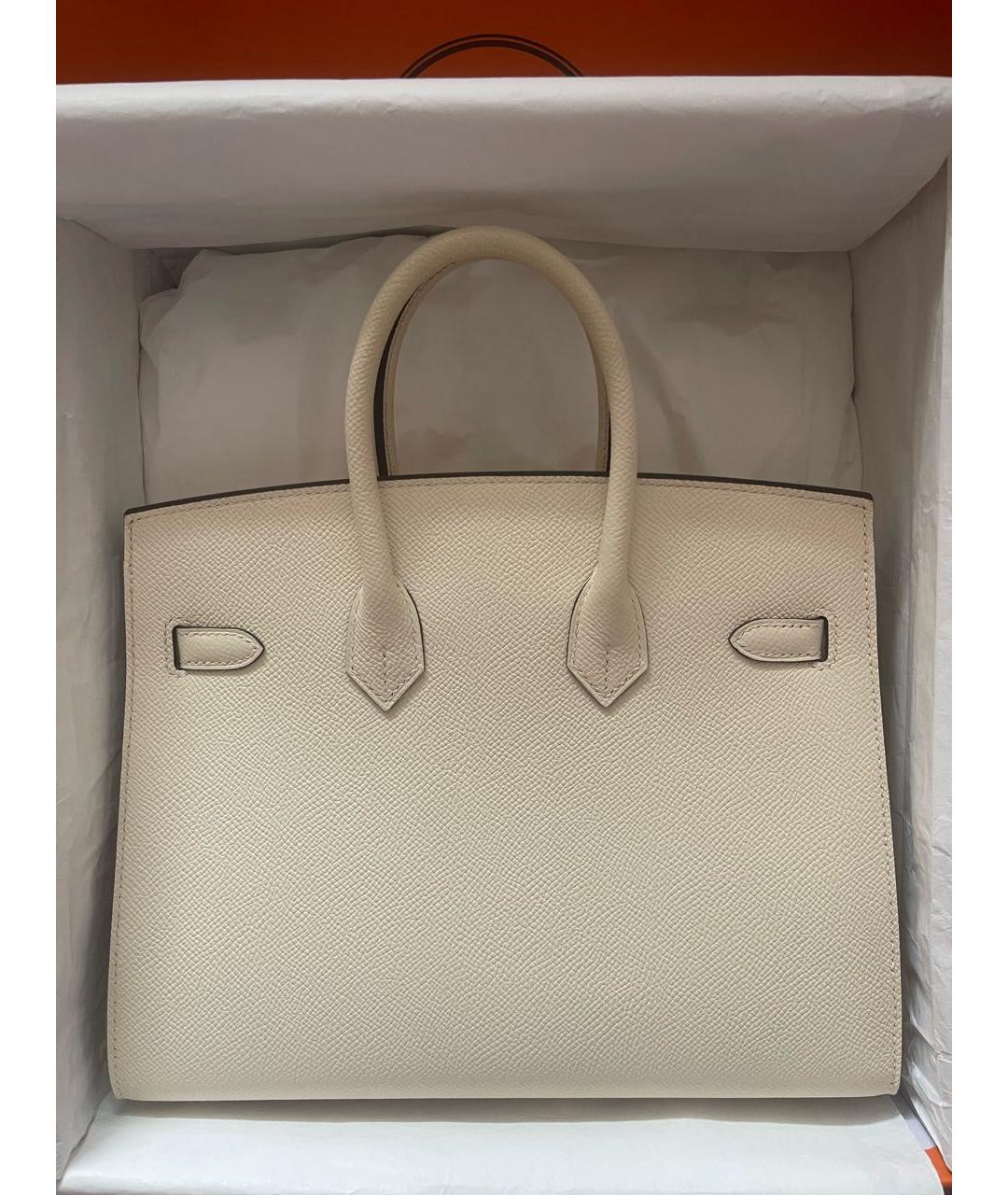 HERMES Белая кожаная сумка с короткими ручками, фото 4