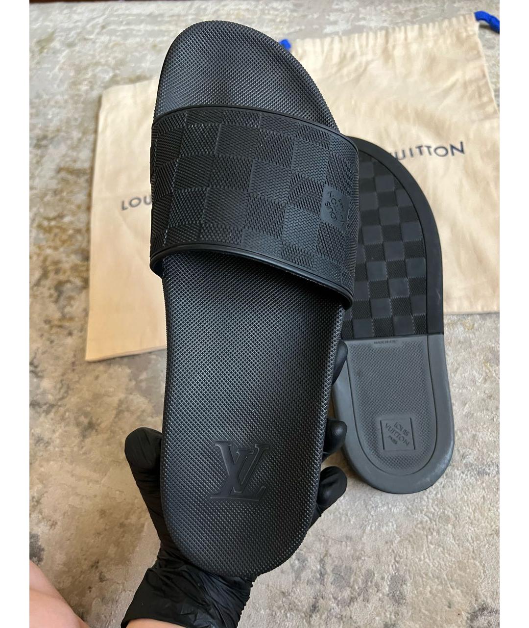 LOUIS VUITTON Черные резиновые шлепанцы, фото 6