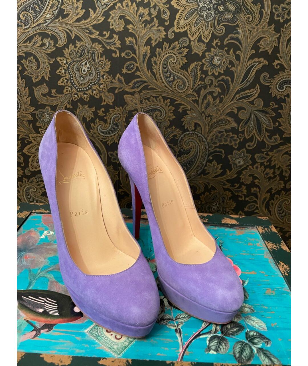 CHRISTIAN LOUBOUTIN Фиолетовые замшевые туфли, фото 2