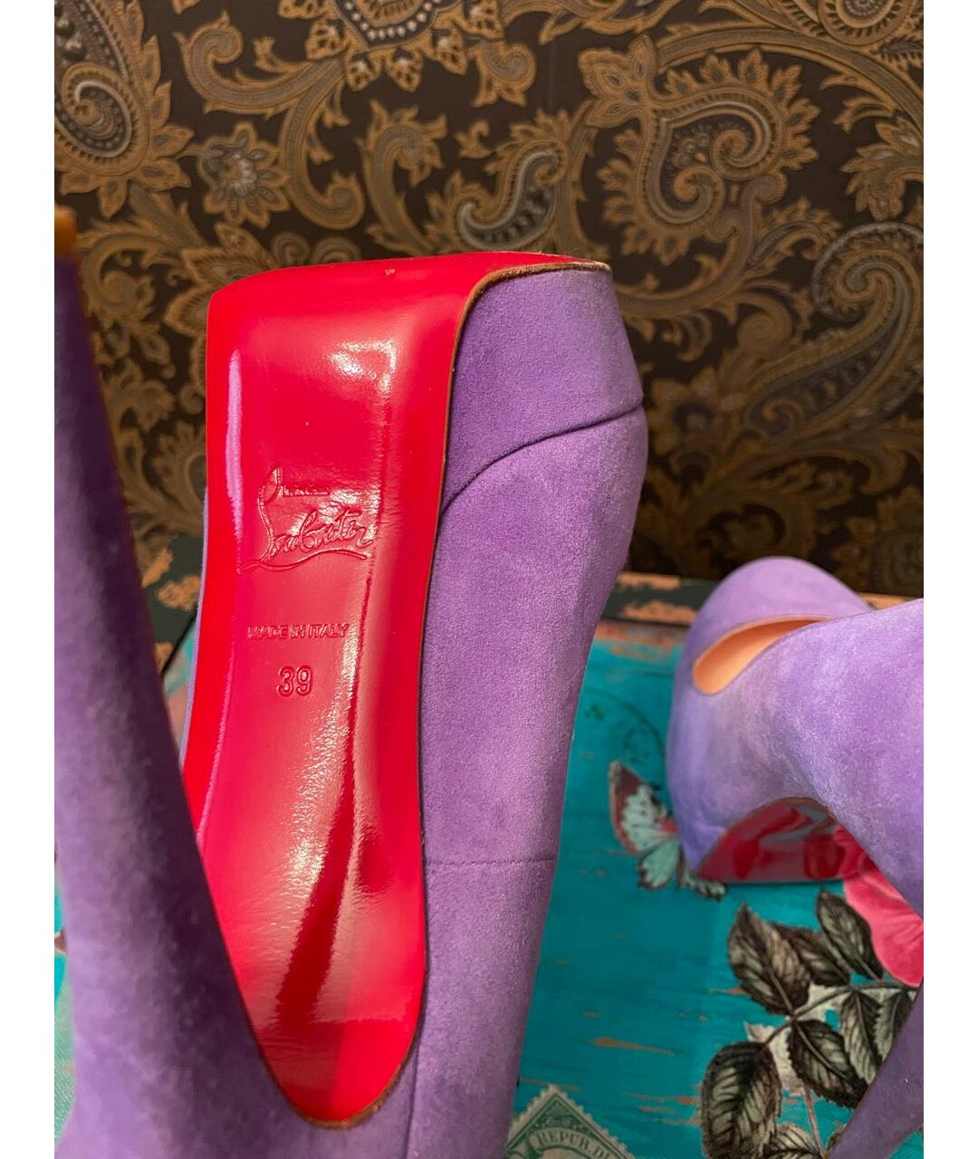 CHRISTIAN LOUBOUTIN Фиолетовые замшевые туфли, фото 4