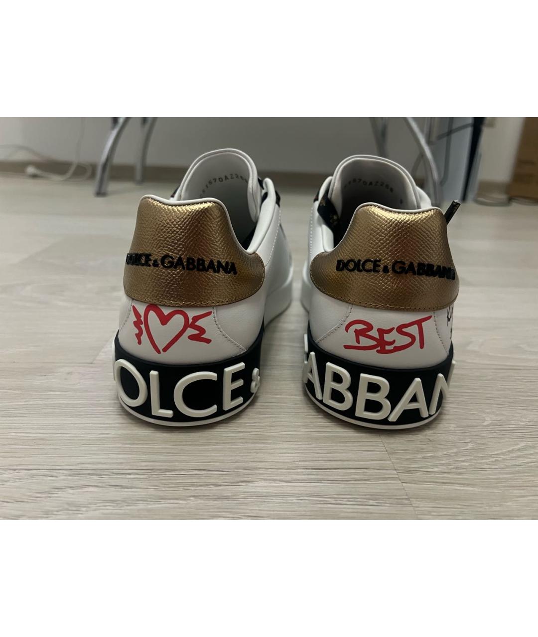 DOLCE&GABBANA Белые кожаные кеды, фото 4