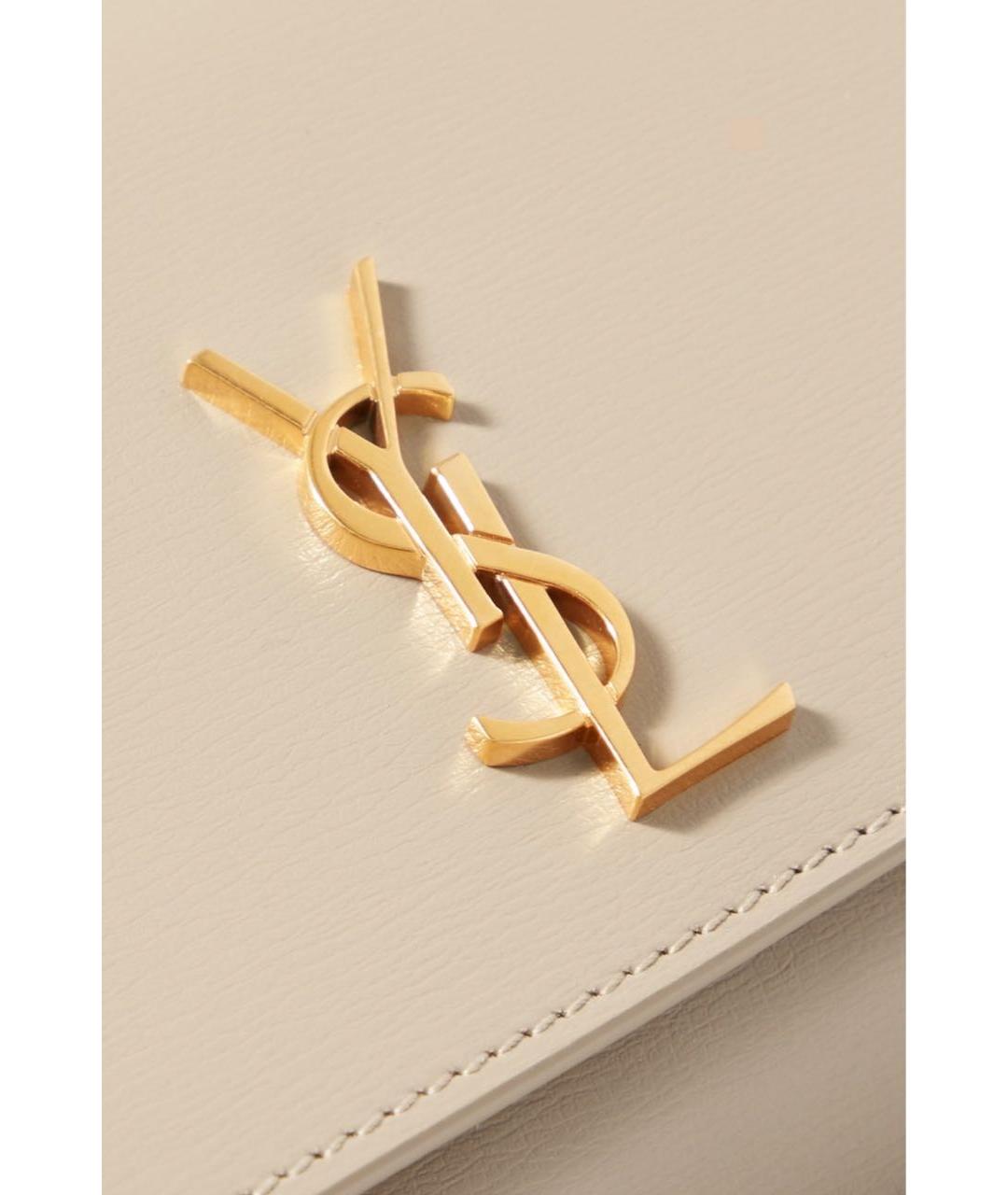 SAINT LAURENT Бежевая кожаная сумка через плечо, фото 4