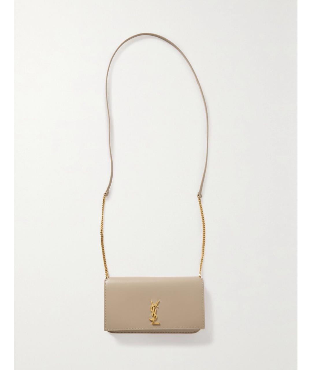 SAINT LAURENT Бежевая кожаная сумка через плечо, фото 6