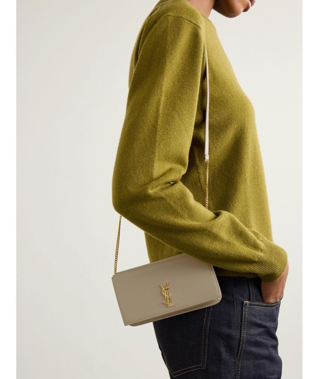 SAINT LAURENT Бежевая кожаная сумка через плечо, фото 2