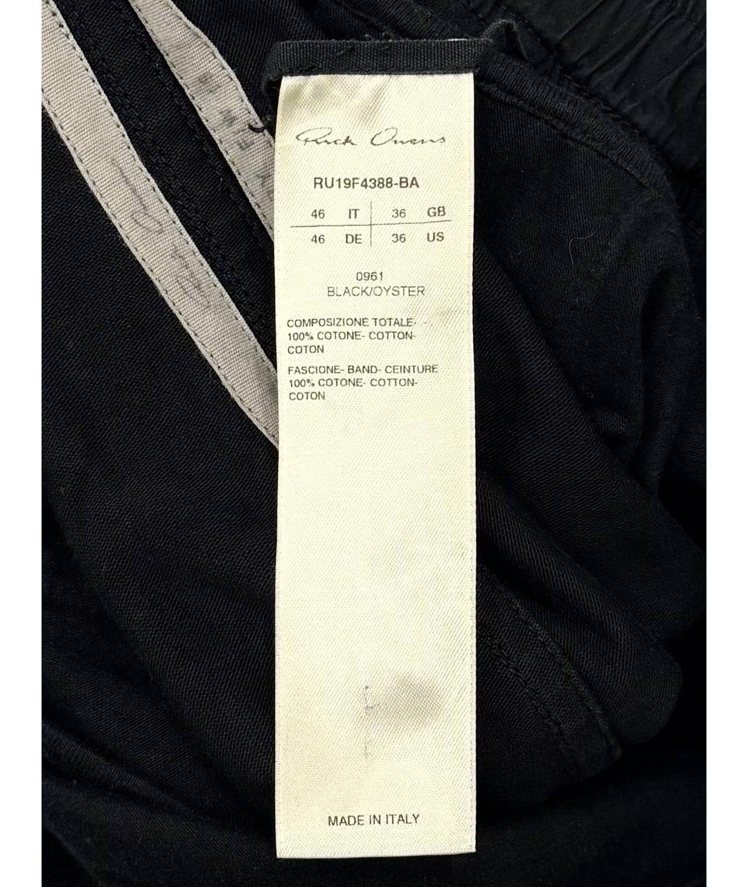 RICK OWENS Черные хлопковые повседневные брюки, фото 5