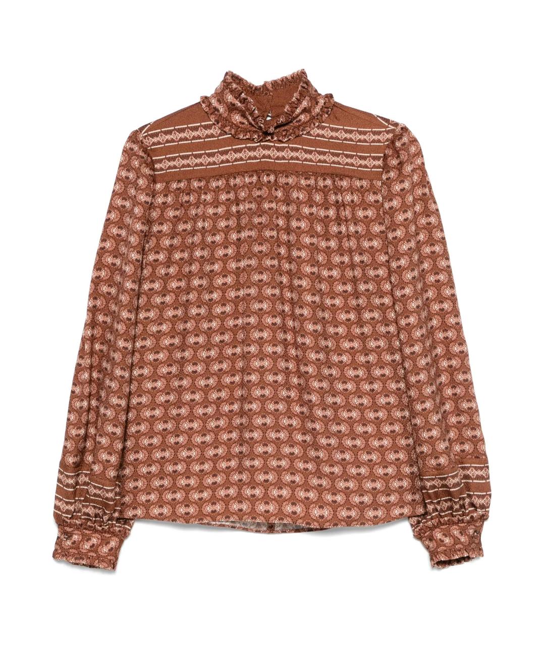 VALENTINO Коричневая шелковая рубашка, фото 1
