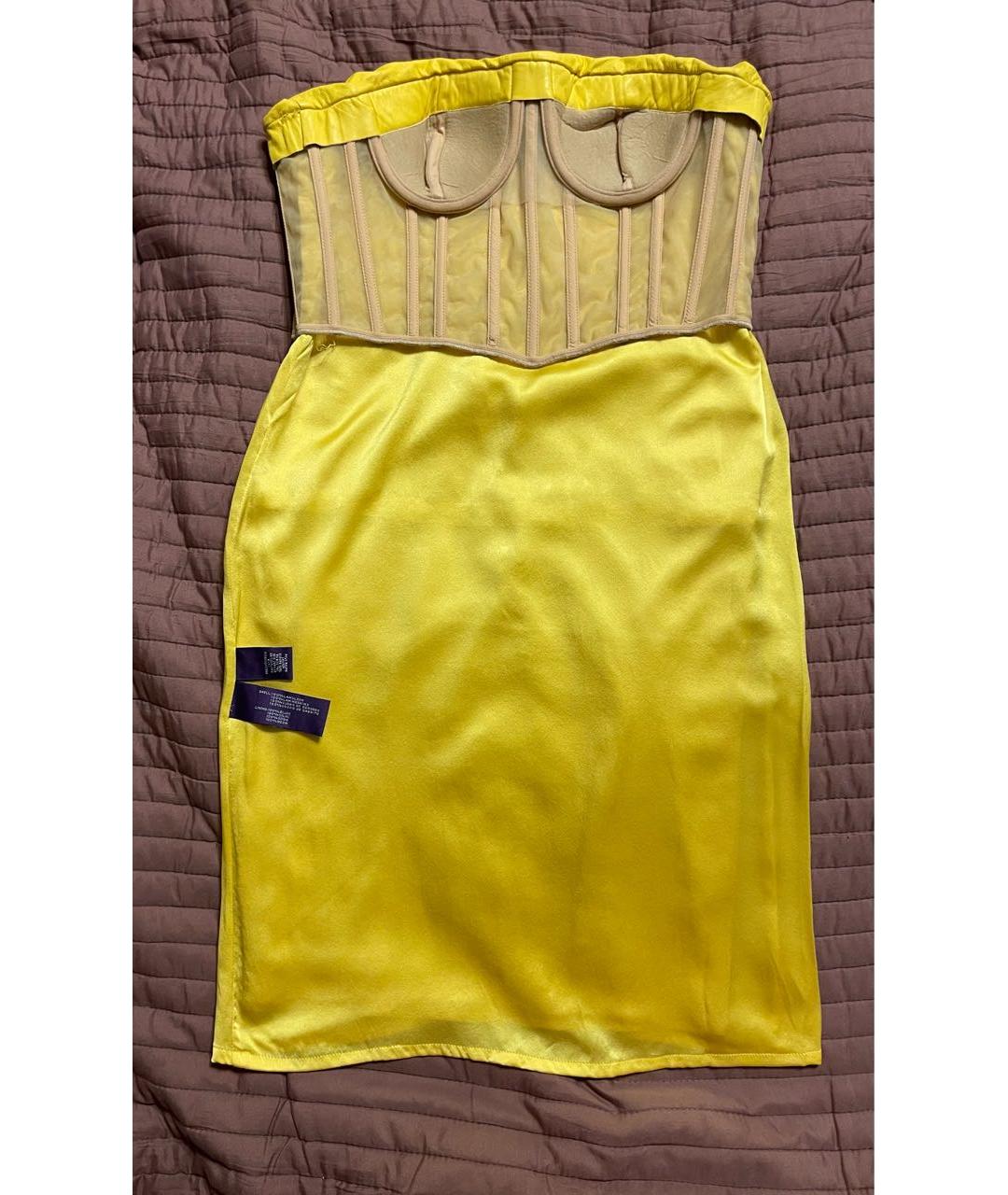 RALPH LAUREN Желтое кожаное коктейльное платье, фото 3