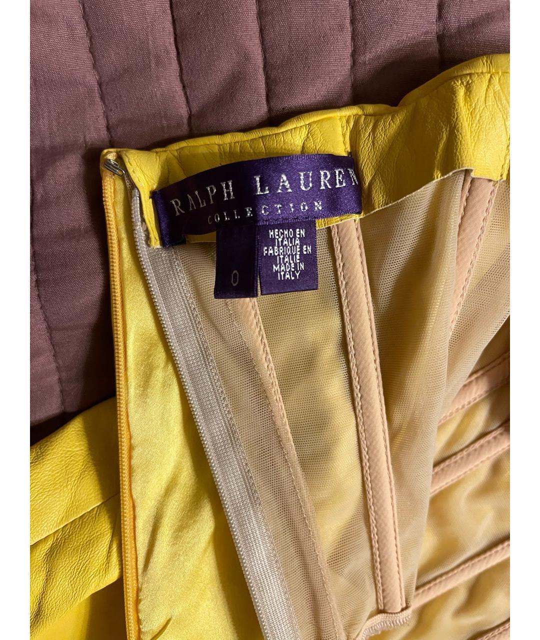 RALPH LAUREN Желтое кожаное коктейльное платье, фото 4