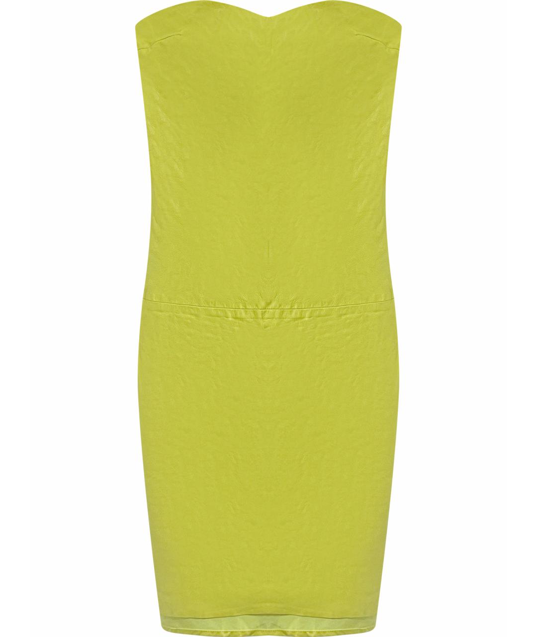 RALPH LAUREN Желтое кожаное коктейльное платье, фото 1