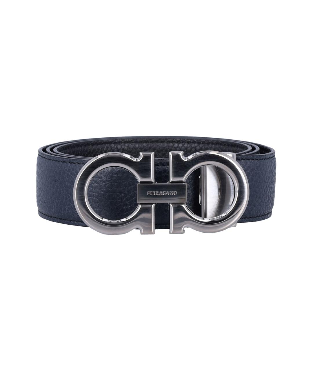 FERRAGAMO Темно-синий кожаный ремень, фото 1