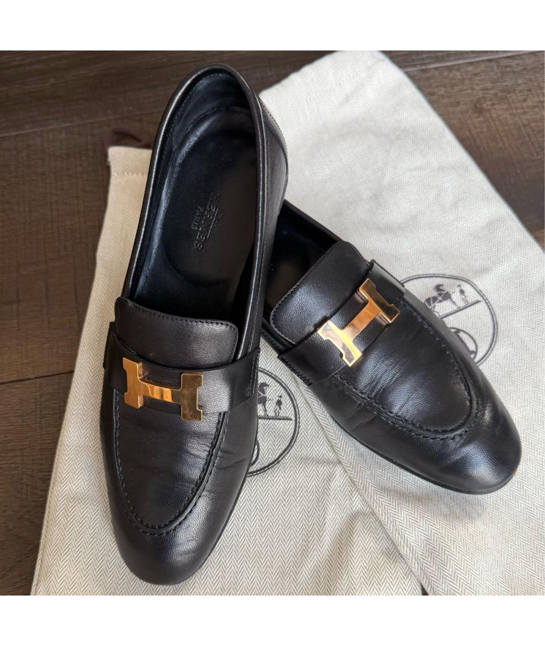 HERMES Черные кожаные лоферы, фото 5