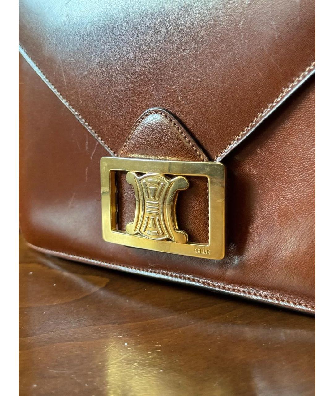 CELINE Коричневая кожаная сумка через плечо, фото 3
