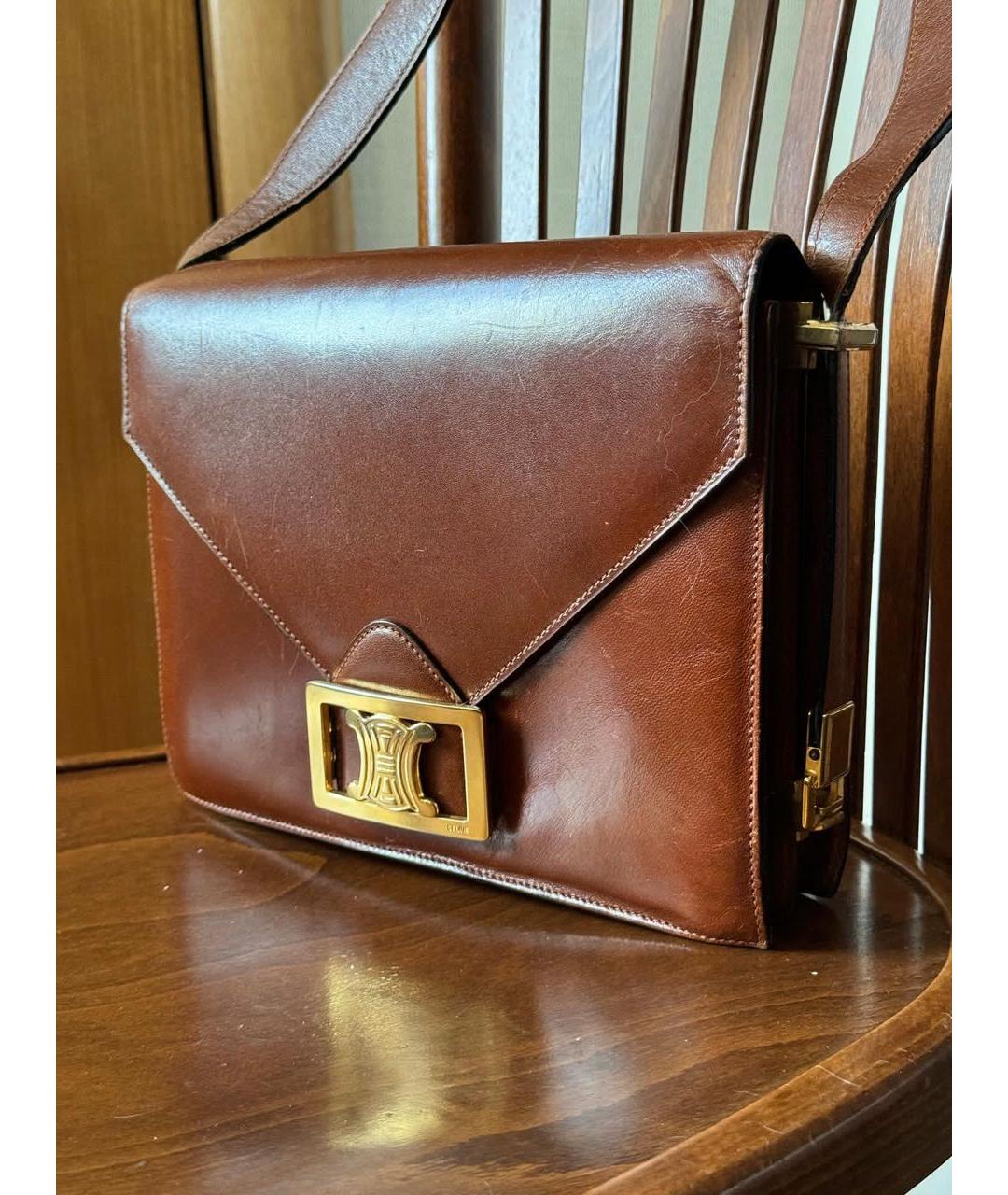 CELINE Коричневая кожаная сумка через плечо, фото 2