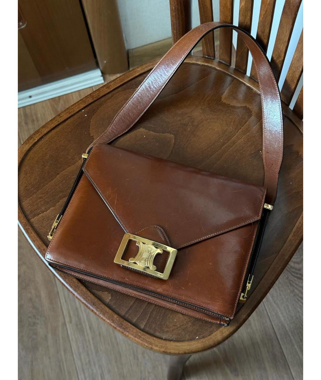 CELINE Коричневая кожаная сумка через плечо, фото 9