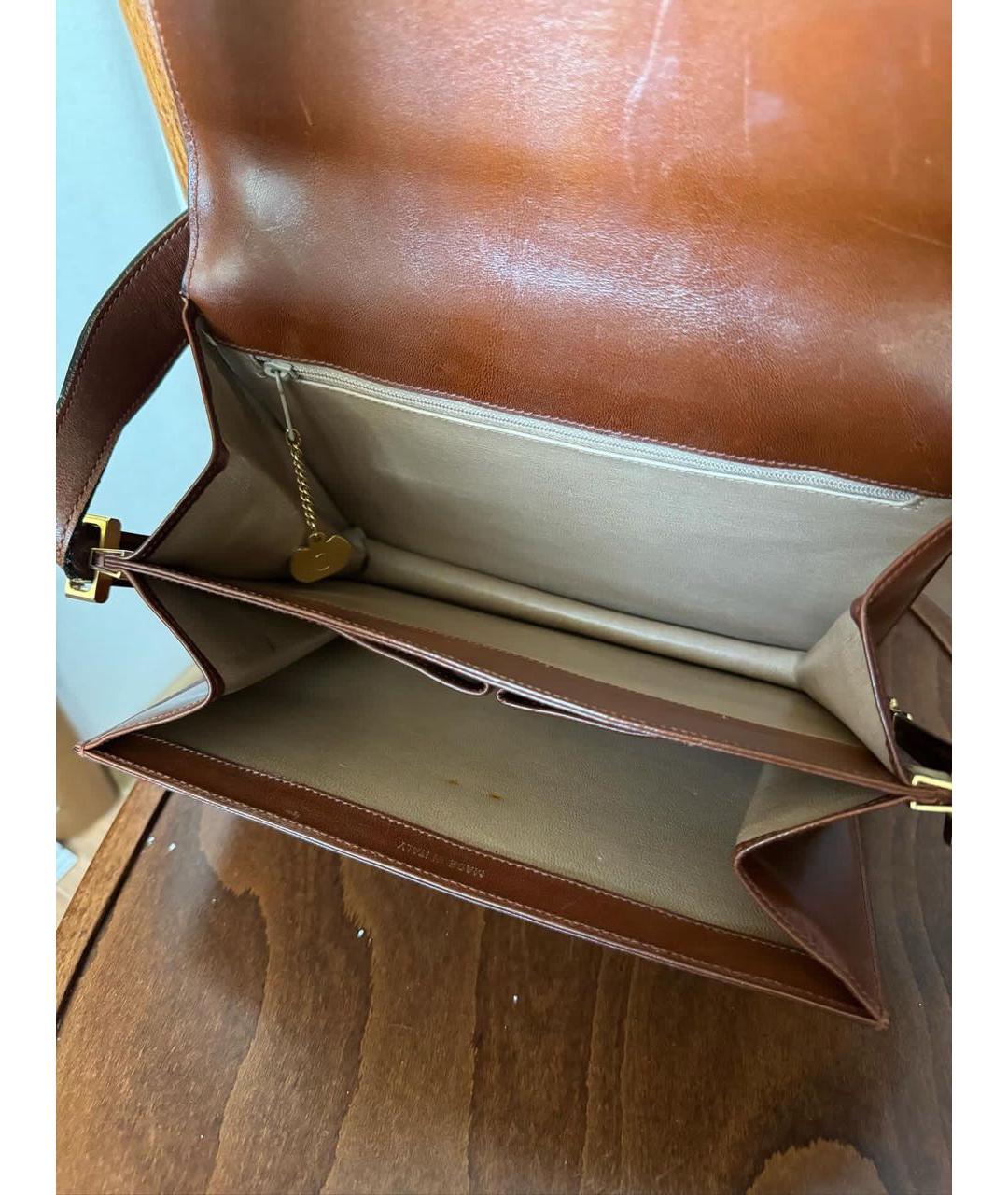 CELINE Коричневая кожаная сумка через плечо, фото 6