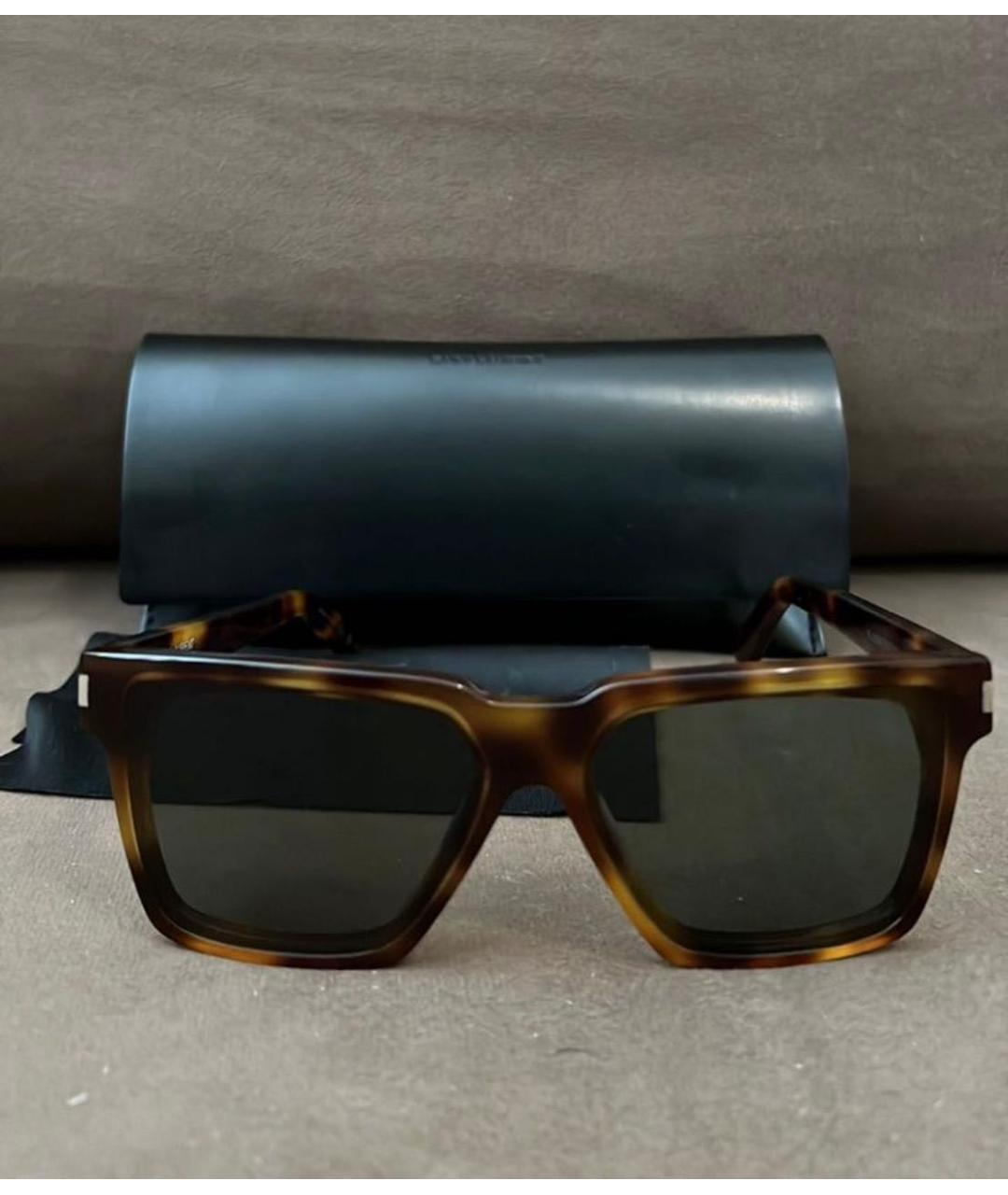 SAINT LAURENT Коричневые пластиковые солнцезащитные очки, фото 3