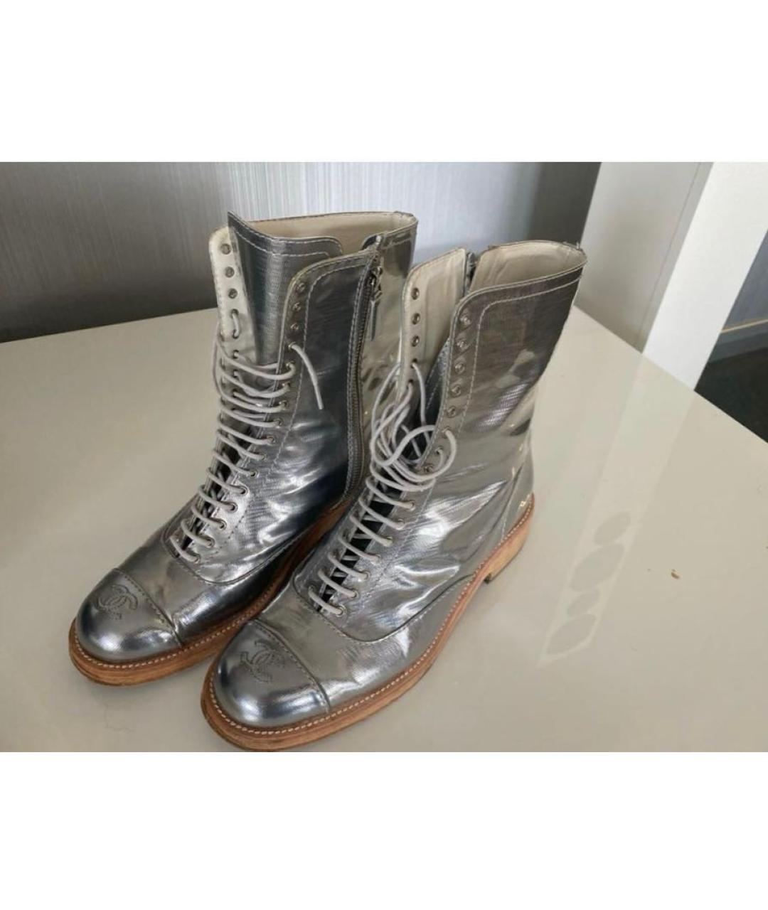 CHANEL Серебряные кожаные ботинки, фото 2