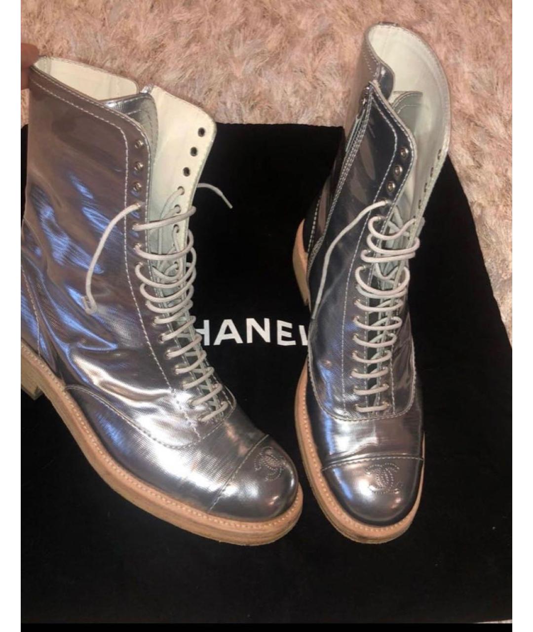 CHANEL Серебряные кожаные ботинки, фото 3