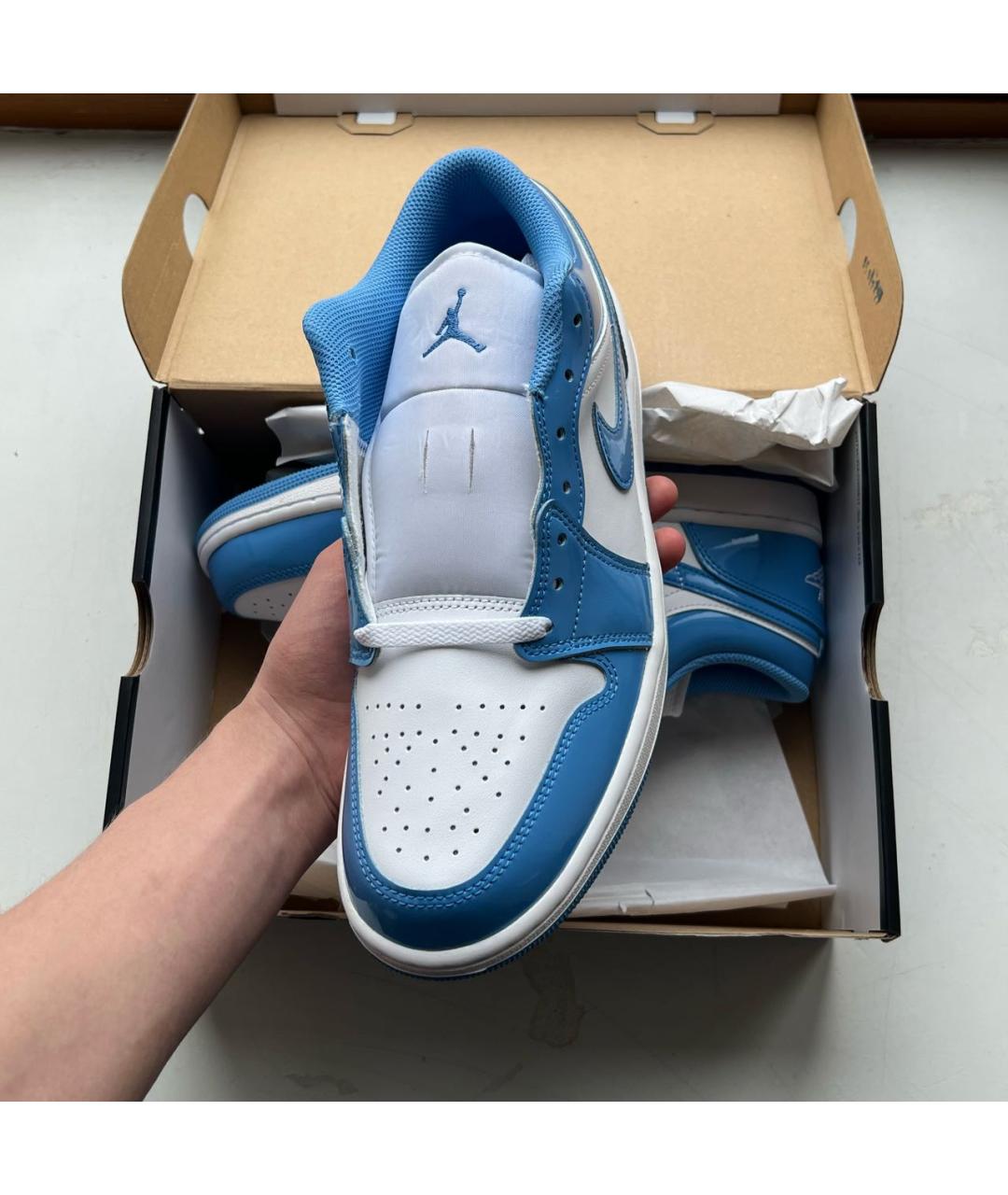 NIKE Голубые низкие кроссовки / кеды из лакированной кожи, фото 4