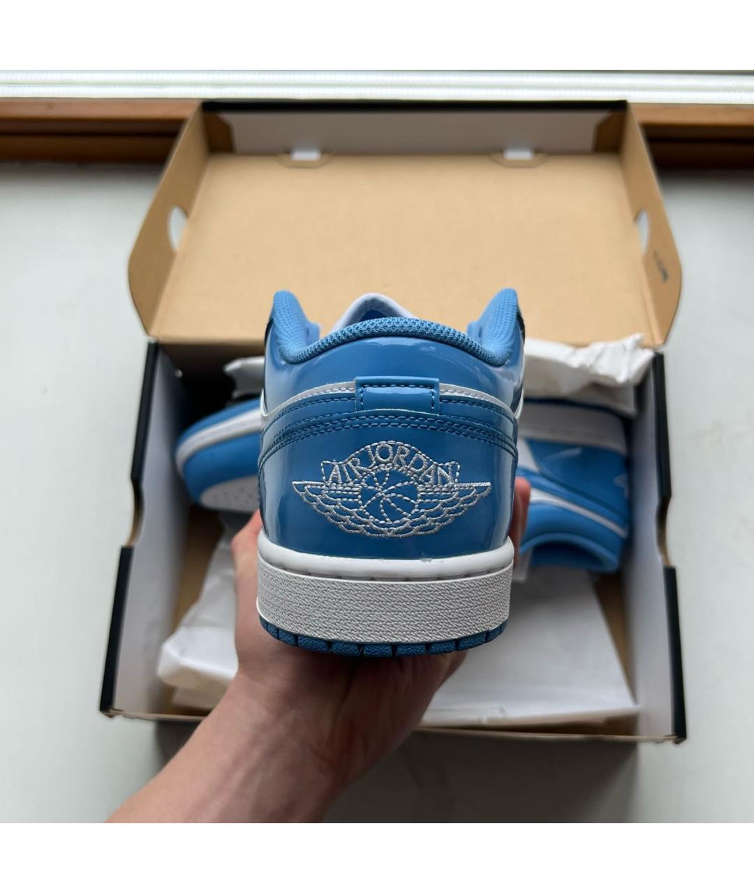 NIKE Голубые низкие кроссовки / кеды из лакированной кожи, фото 5