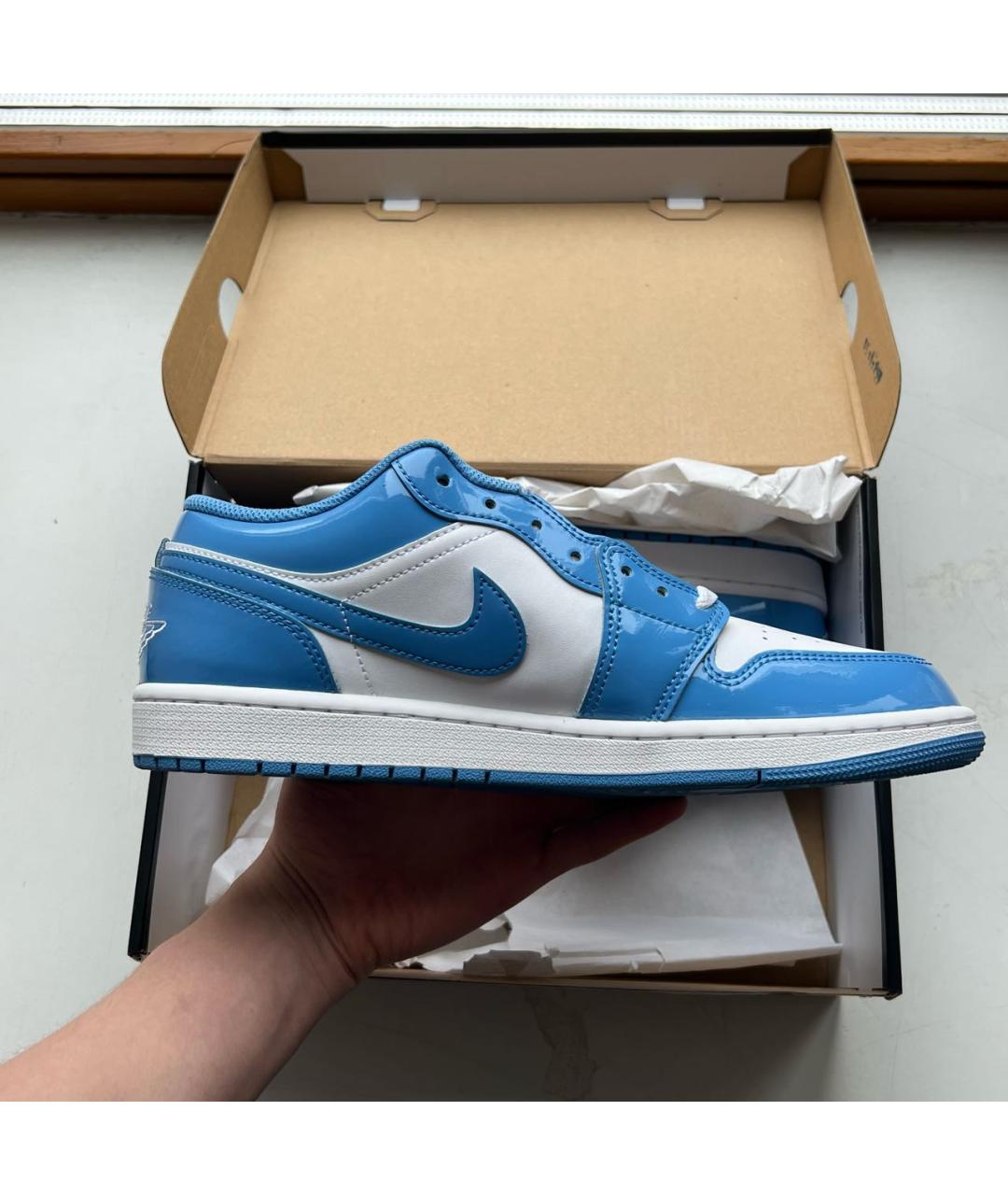 NIKE Голубые низкие кроссовки / кеды из лакированной кожи, фото 3