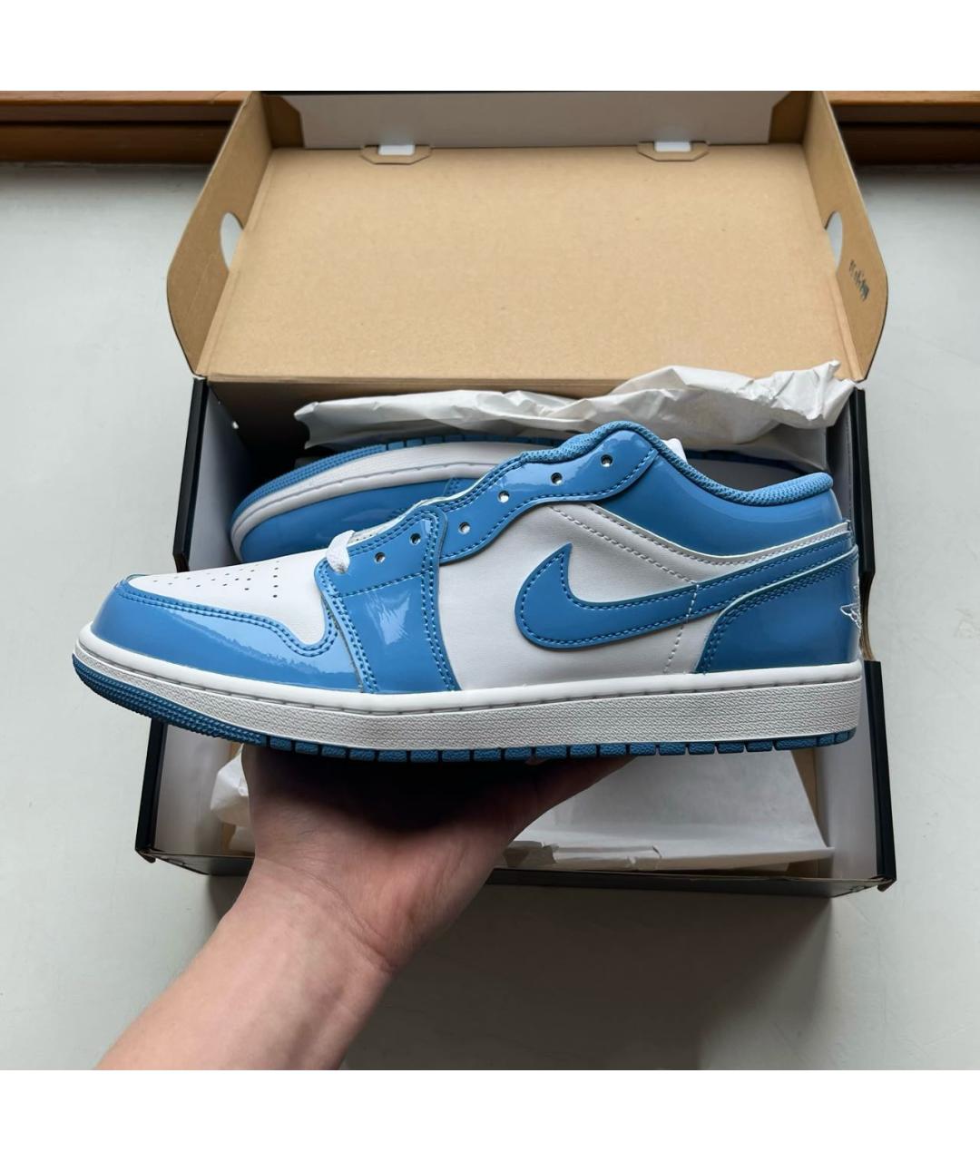 NIKE Голубые низкие кроссовки / кеды из лакированной кожи, фото 2