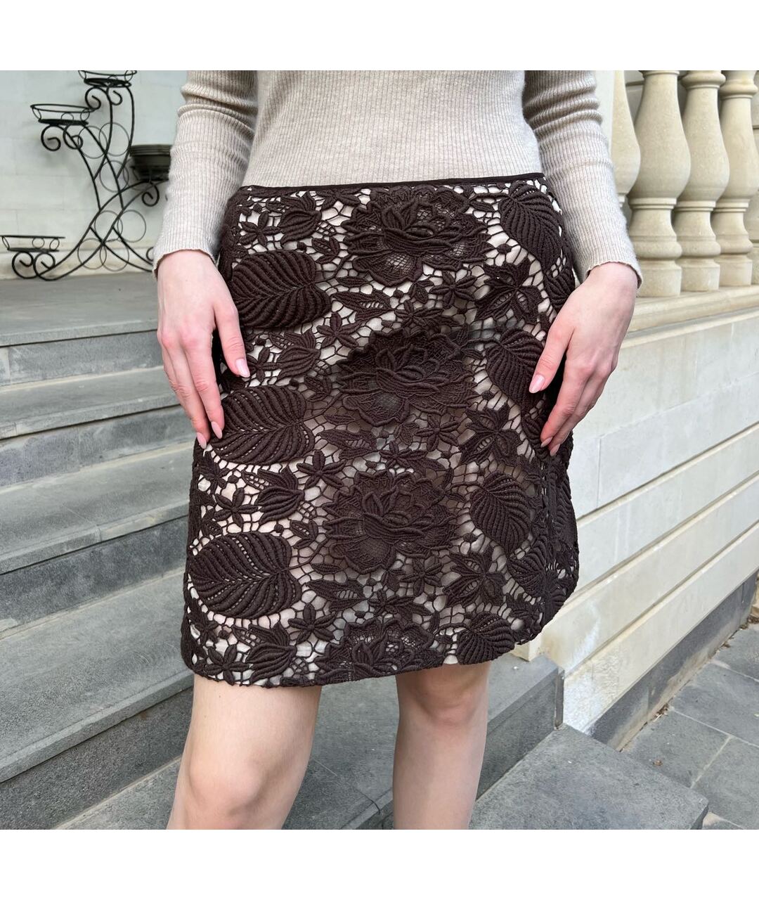 BLUMARINE Коричневая хлопковая юбка мини, фото 2