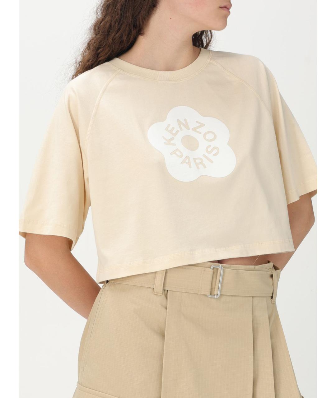 KENZO Бежевая хлопковая футболка, фото 5