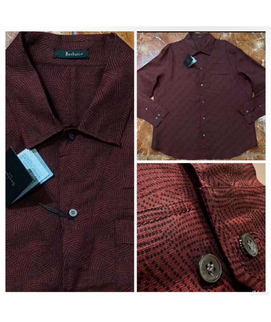 BERLUTI Бордовая льняная кэжуал рубашка, фото 2