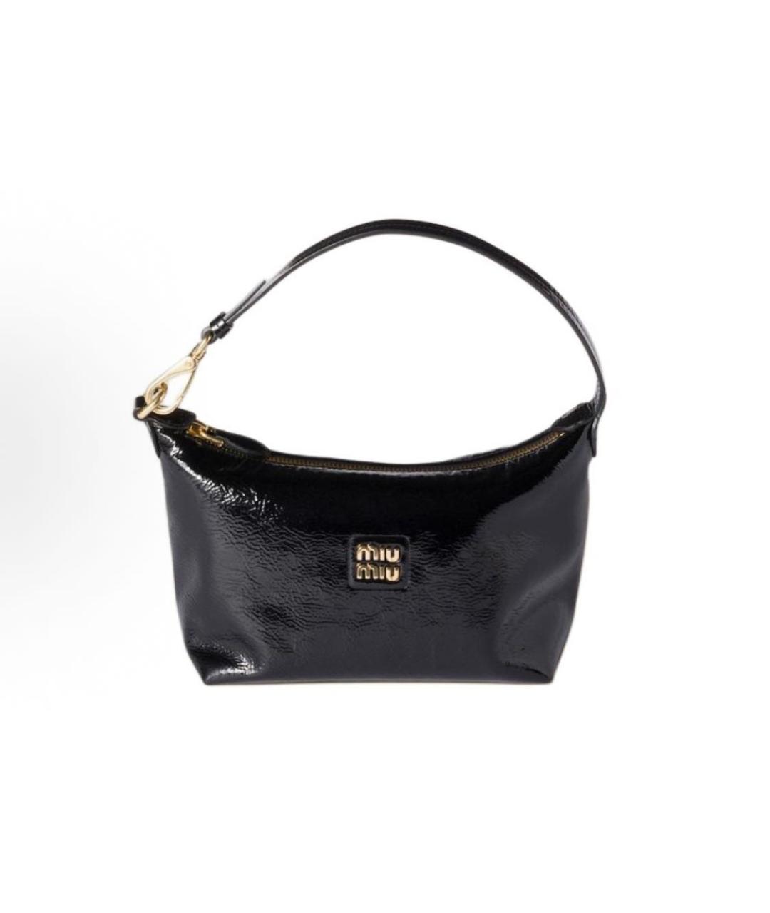 MIU MIU Черная сумка с короткими ручками из лакированной кожи, фото 4