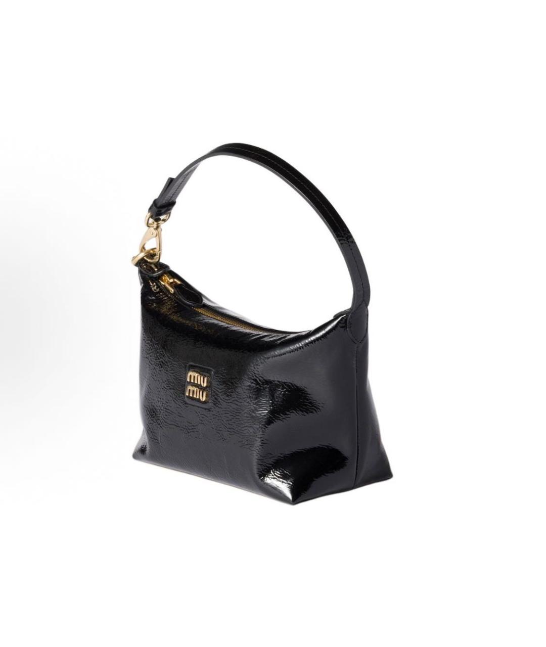 MIU MIU Черная сумка с короткими ручками из лакированной кожи, фото 3