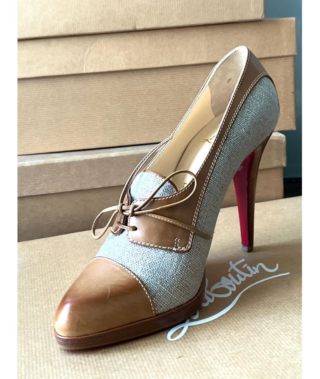 CHRISTIAN LOUBOUTIN Бежевые текстильные туфли, фото 2