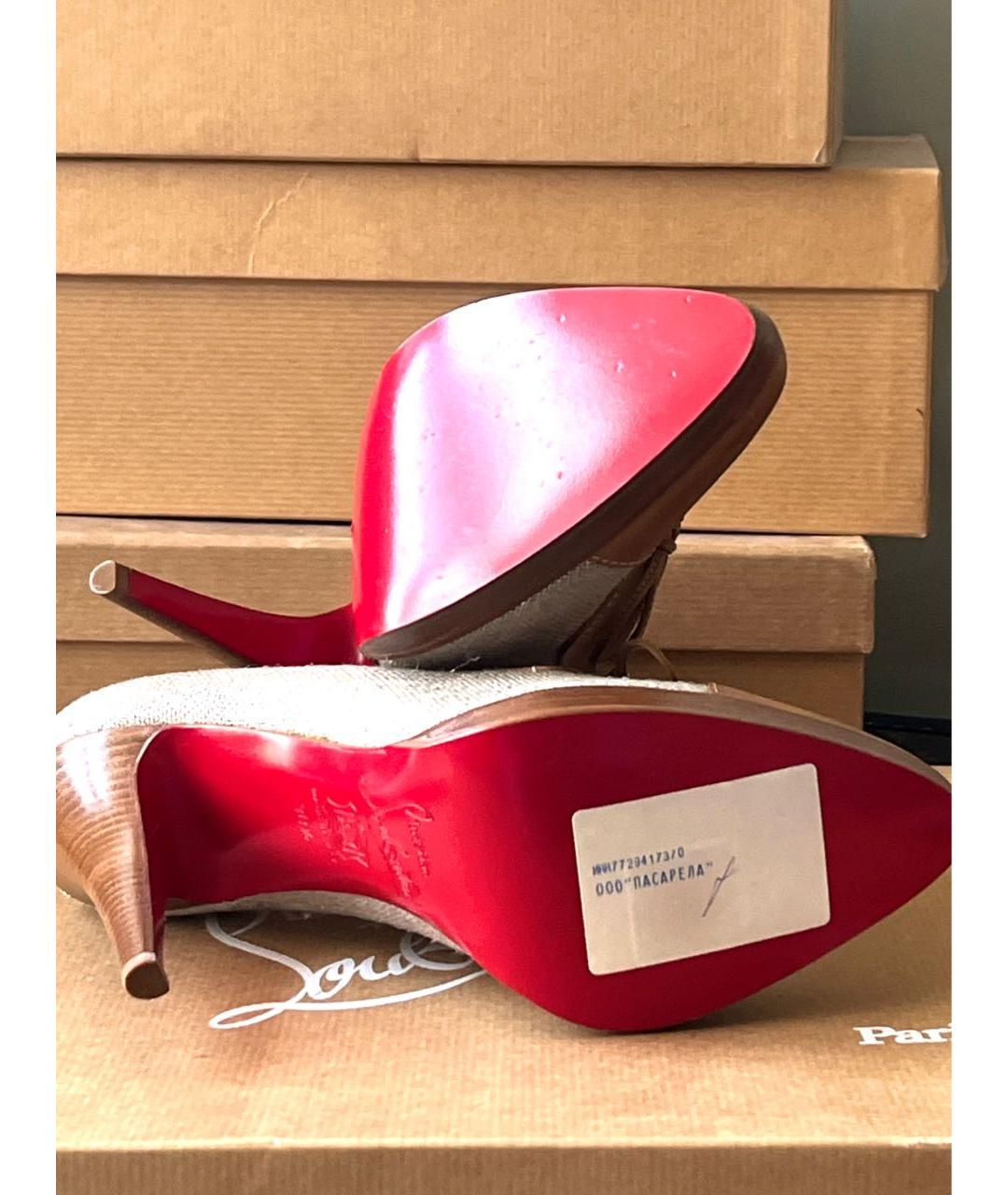 CHRISTIAN LOUBOUTIN Бежевые текстильные туфли, фото 7