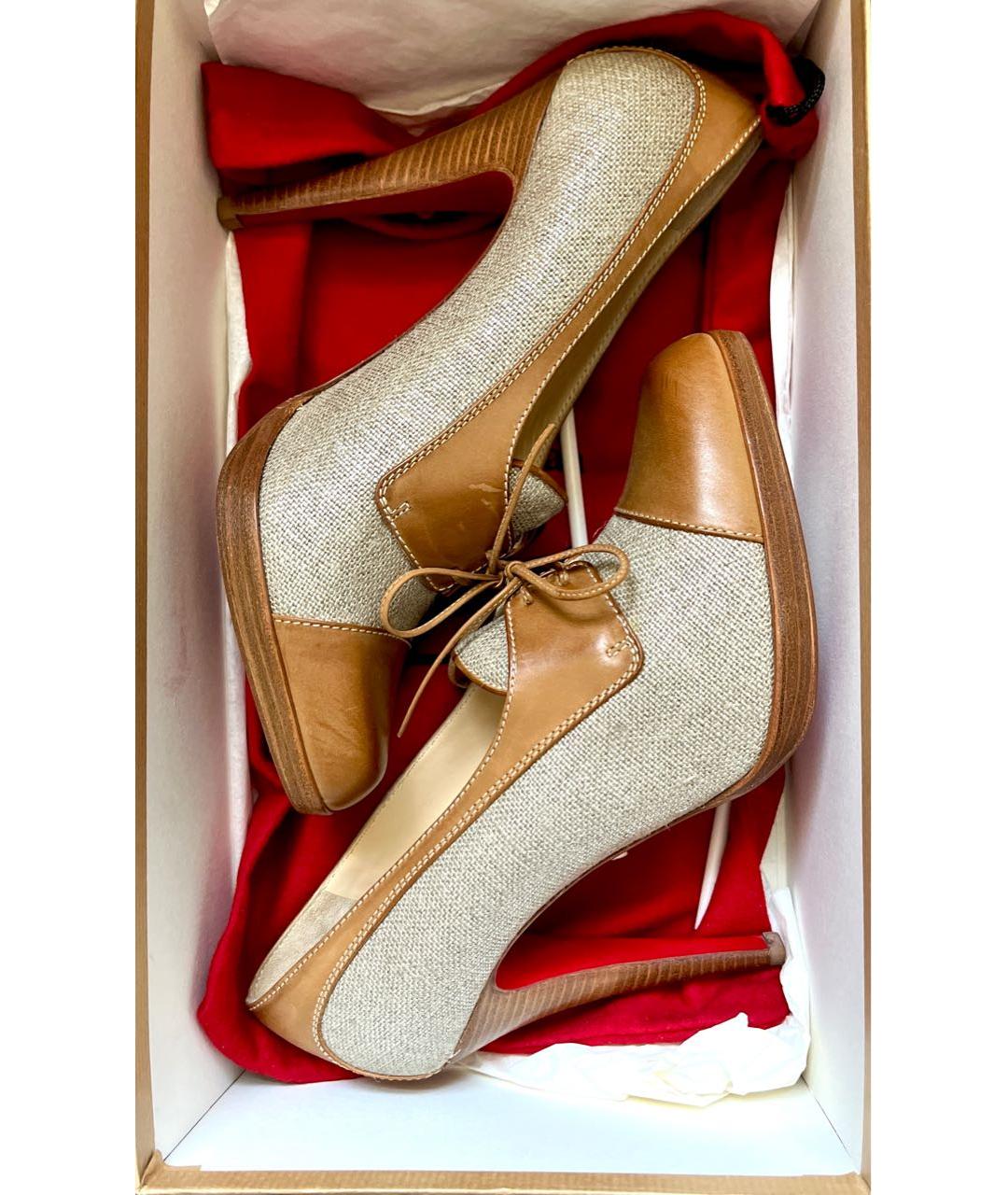 CHRISTIAN LOUBOUTIN Бежевые текстильные туфли, фото 8