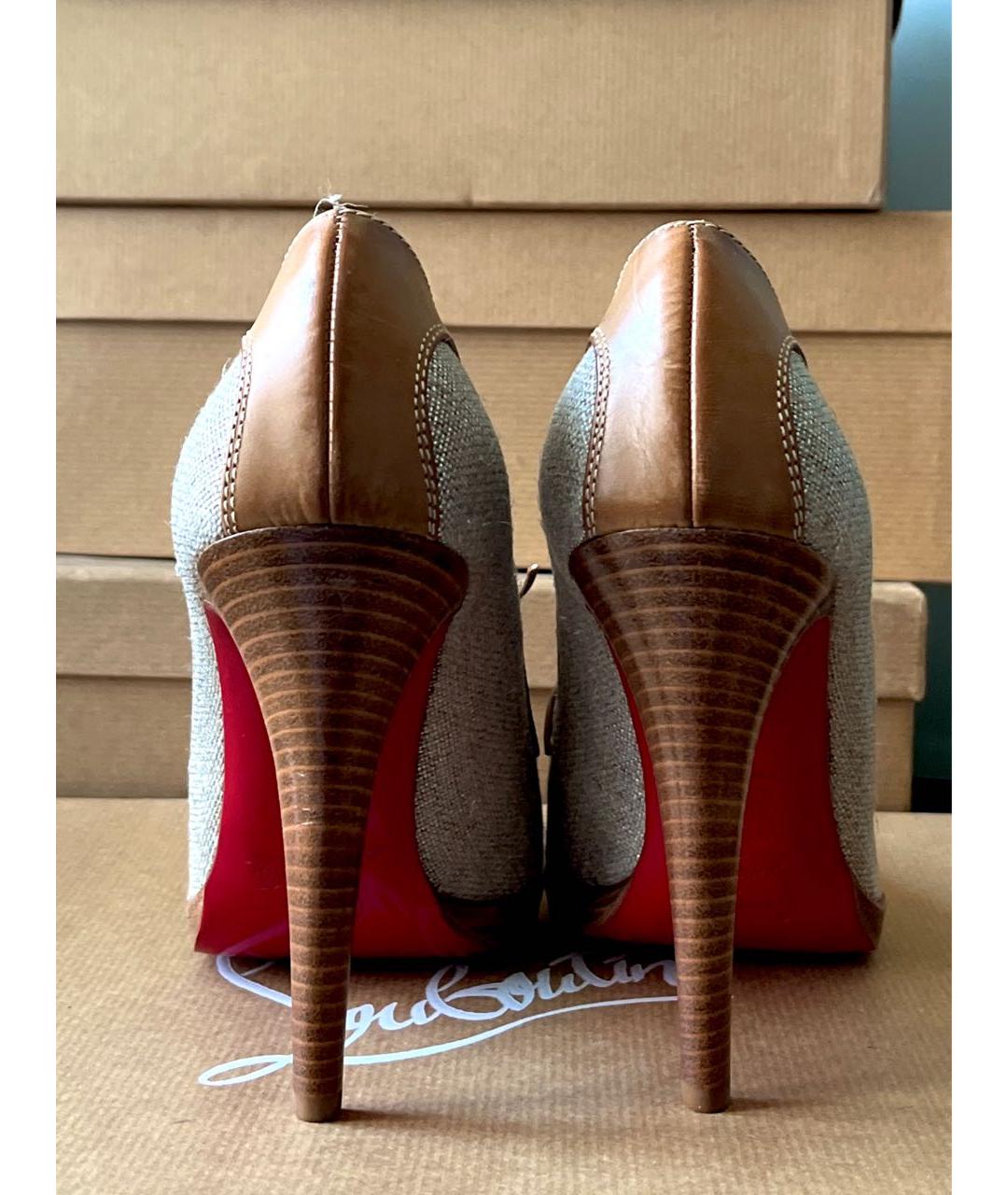 CHRISTIAN LOUBOUTIN Бежевые текстильные туфли, фото 4
