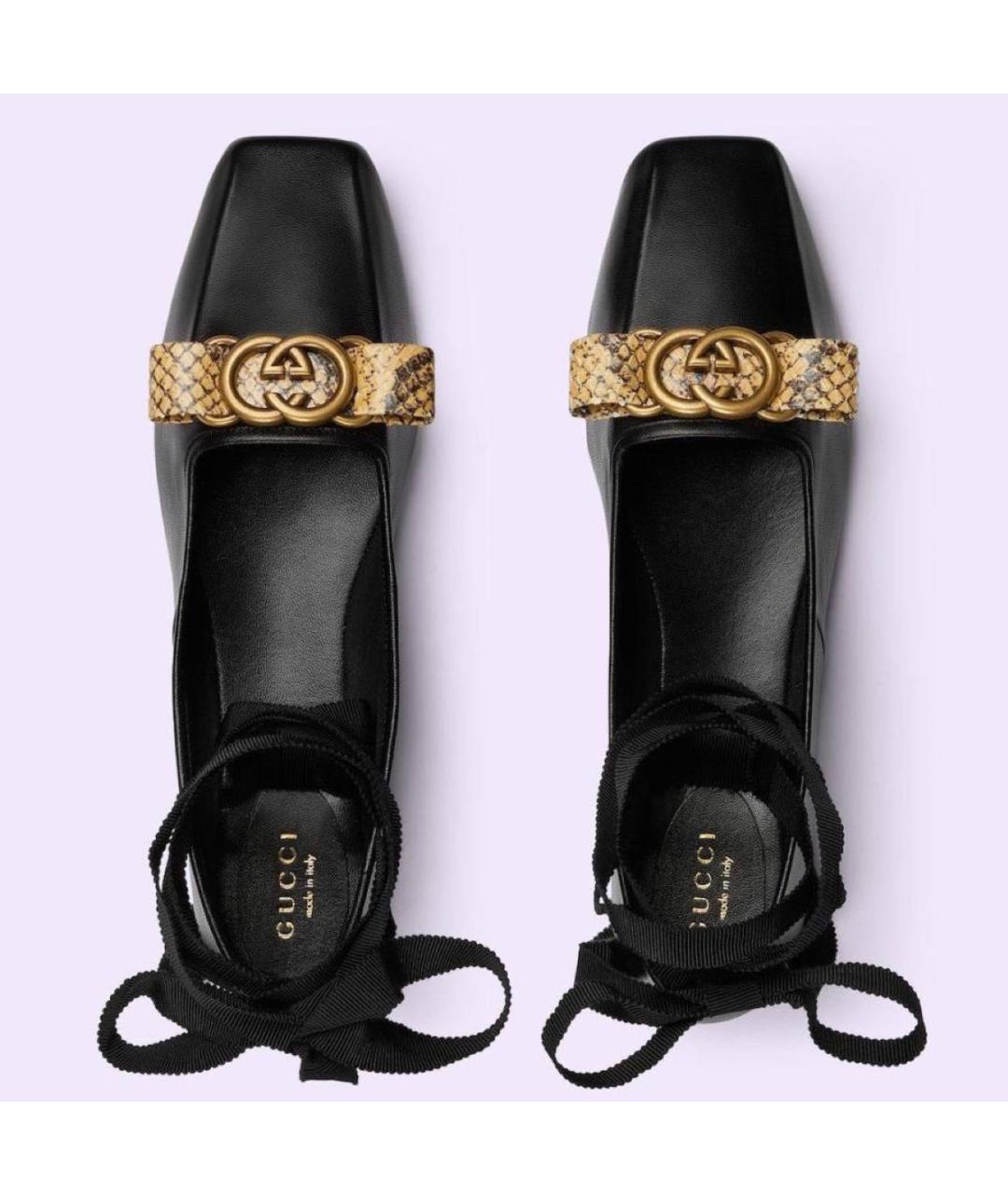 GUCCI Черные кожаные балетки, фото 2