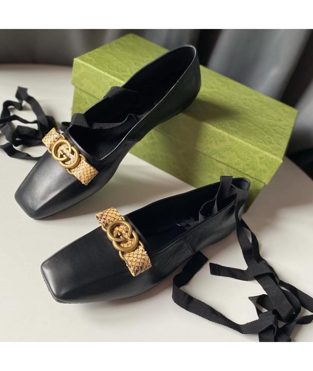 GUCCI Черные кожаные балетки, фото 3