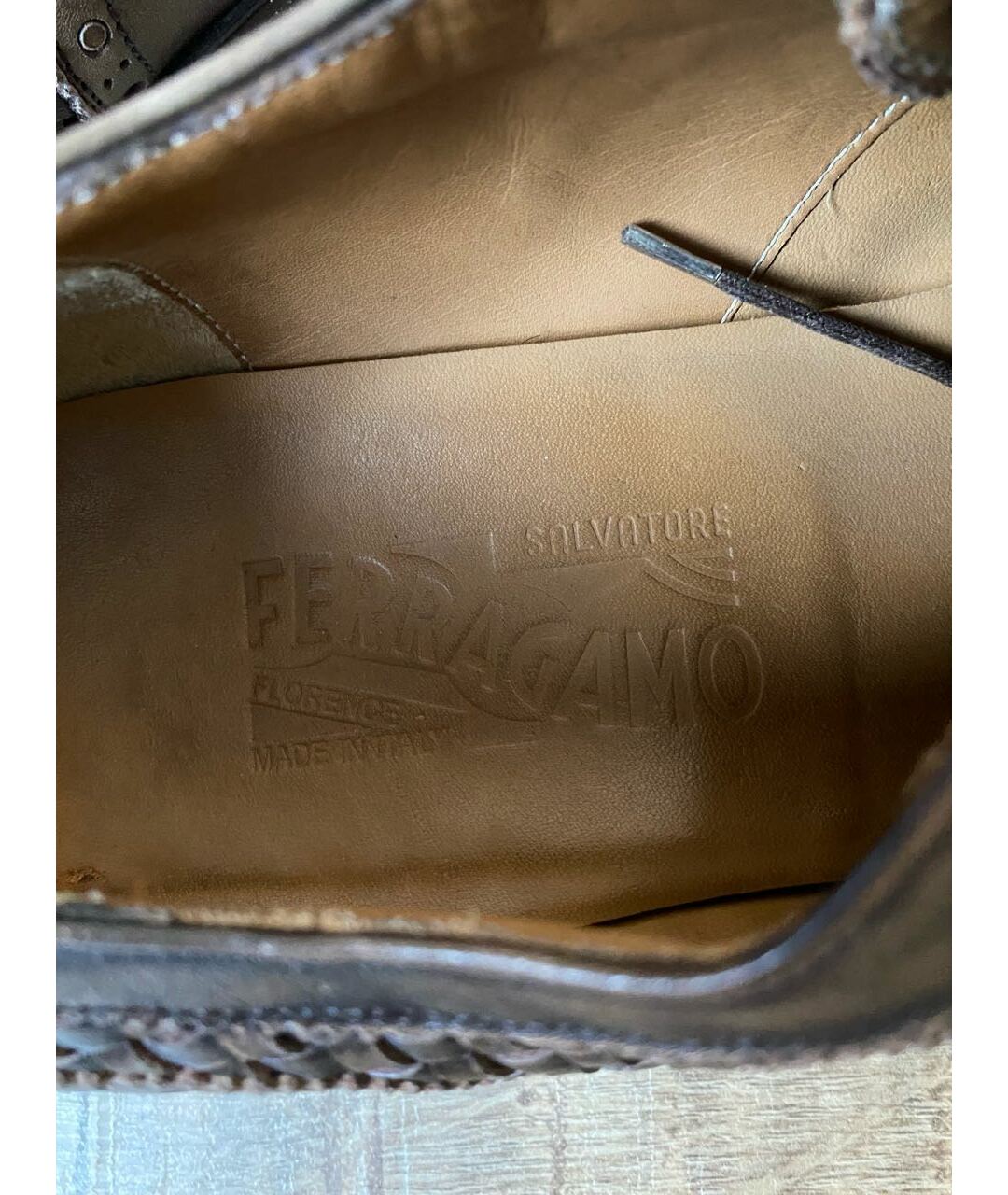 SALVATORE FERRAGAMO Коричневые кожаные низкие ботинки, фото 4