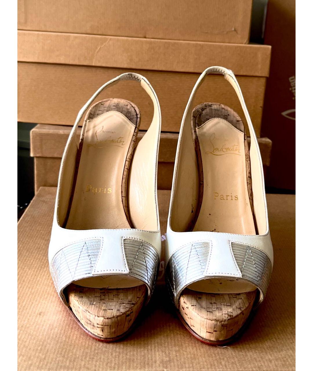 CHRISTIAN LOUBOUTIN Белые кожаные босоножки, фото 5