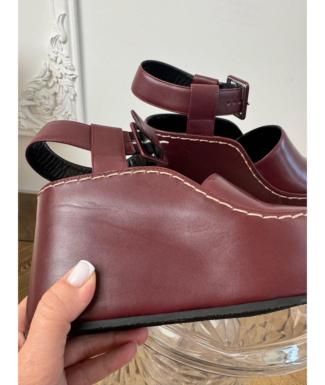 CELINE Бордовые кожаные босоножки, фото 4