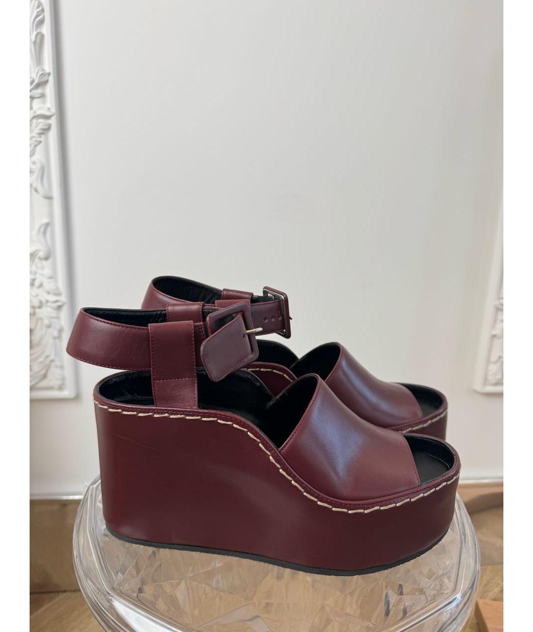 CELINE Бордовые кожаные босоножки, фото 6