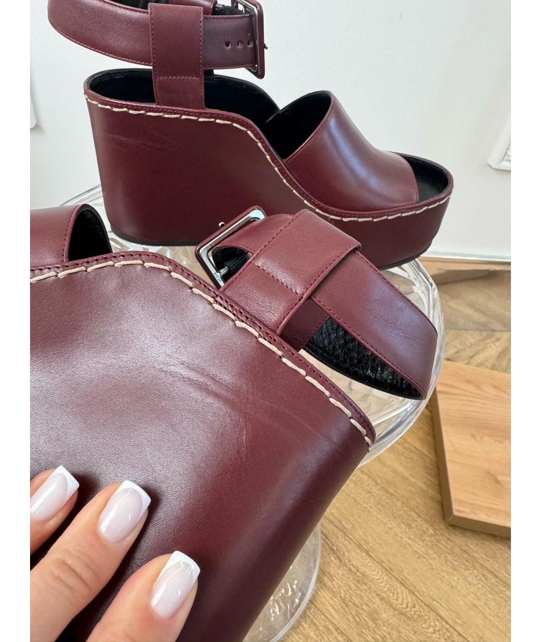 CELINE Бордовые кожаные босоножки, фото 5