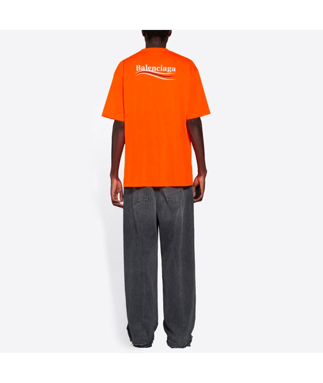 BALENCIAGA Оранжевая хлопковая футболка, фото 4
