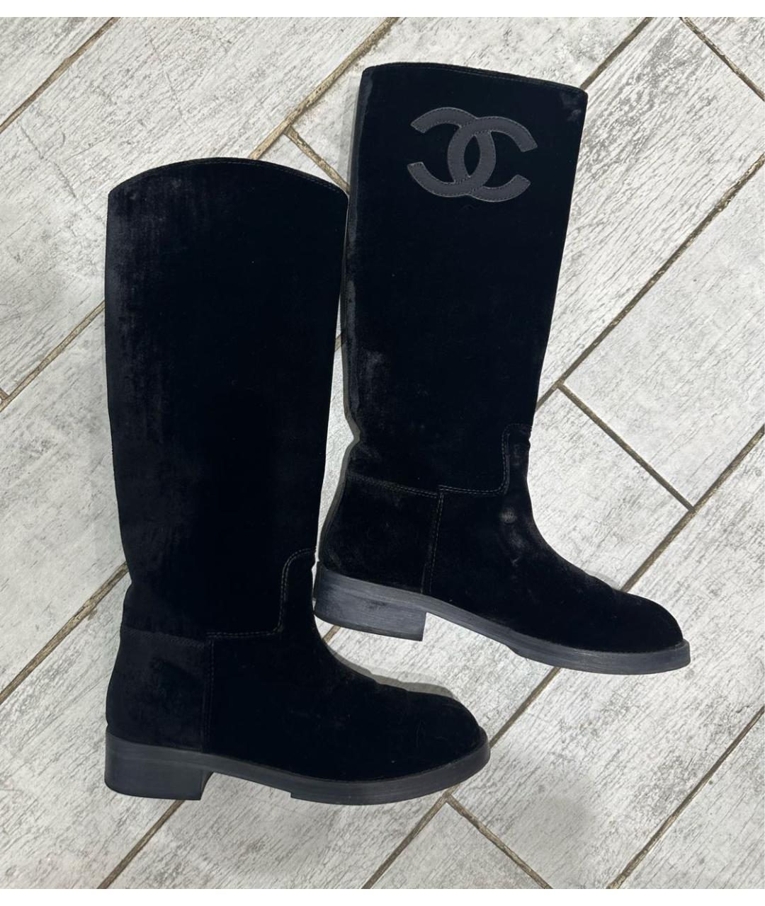 CHANEL Черные бархатные сапоги, фото 8