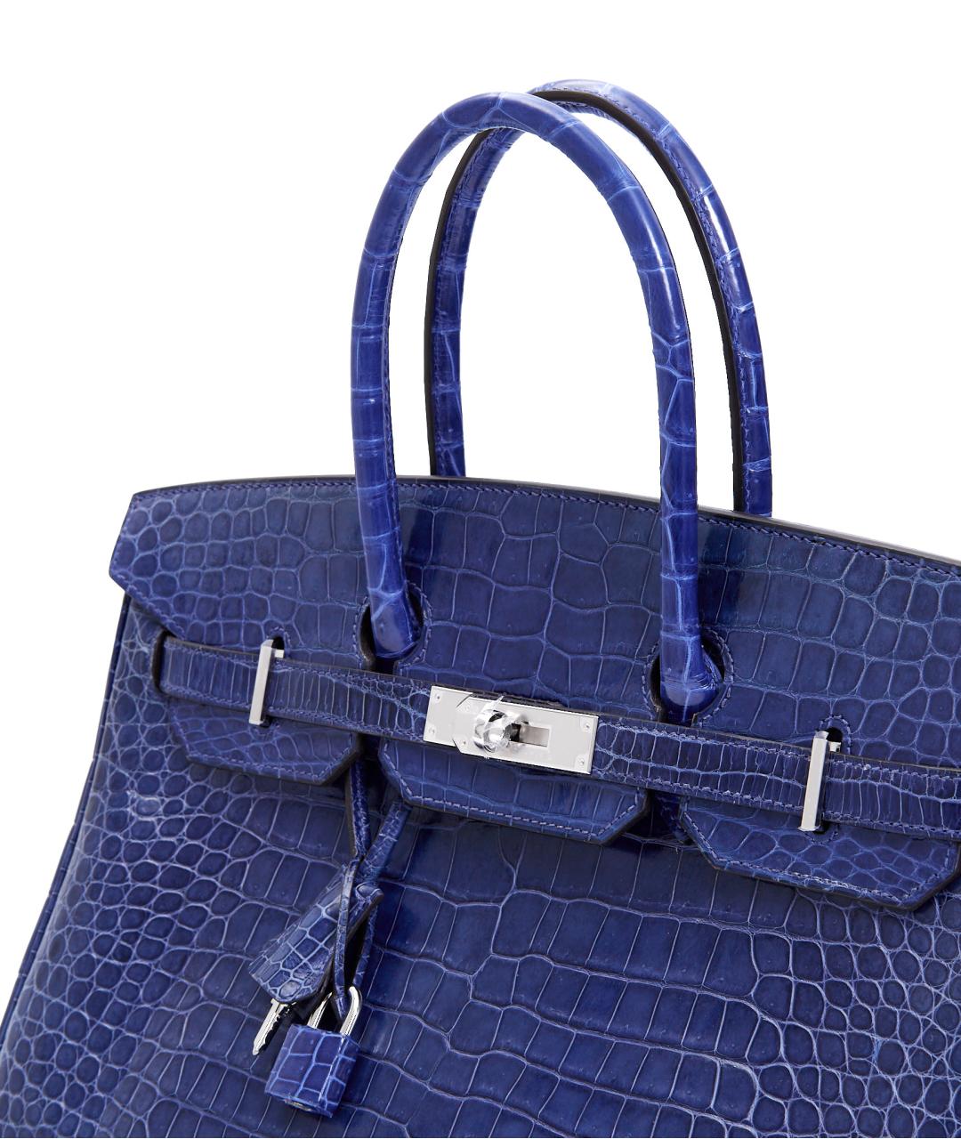 HERMES Синяя сумка с короткими ручками из экзотической кожи, фото 4