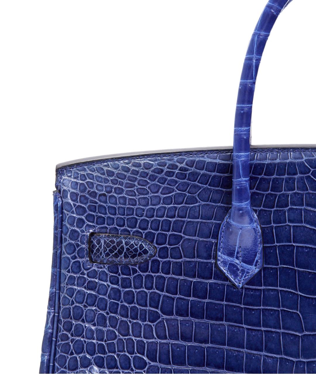 HERMES Синяя сумка с короткими ручками из экзотической кожи, фото 5