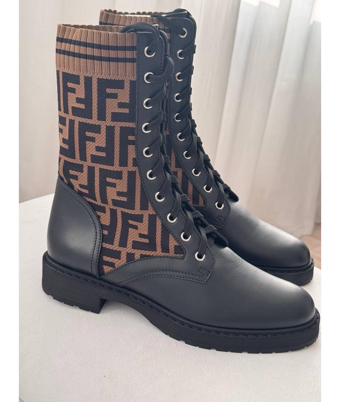FENDI Черные кожаные ботинки, фото 5
