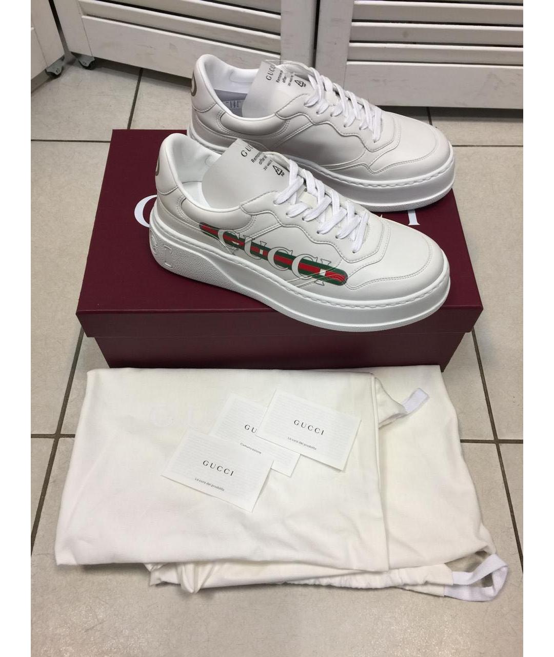 GUCCI Белые кожаные кеды, фото 4