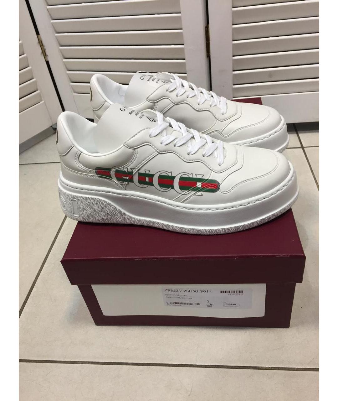 GUCCI Белые кожаные кеды, фото 7