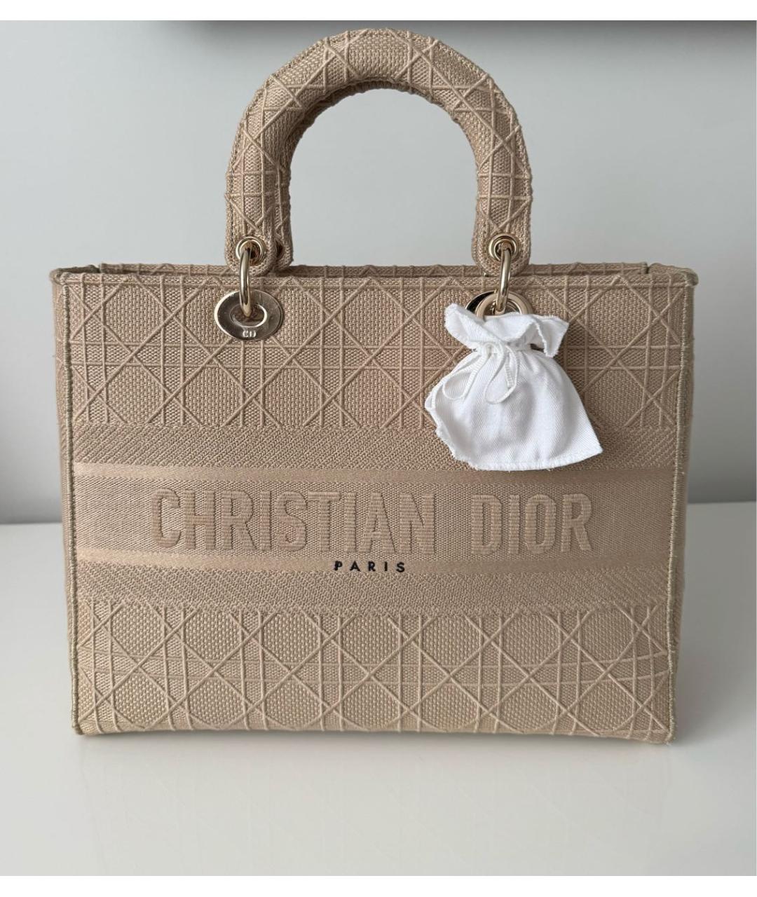 CHRISTIAN DIOR Бежевая тканевая сумка с короткими ручками, фото 8